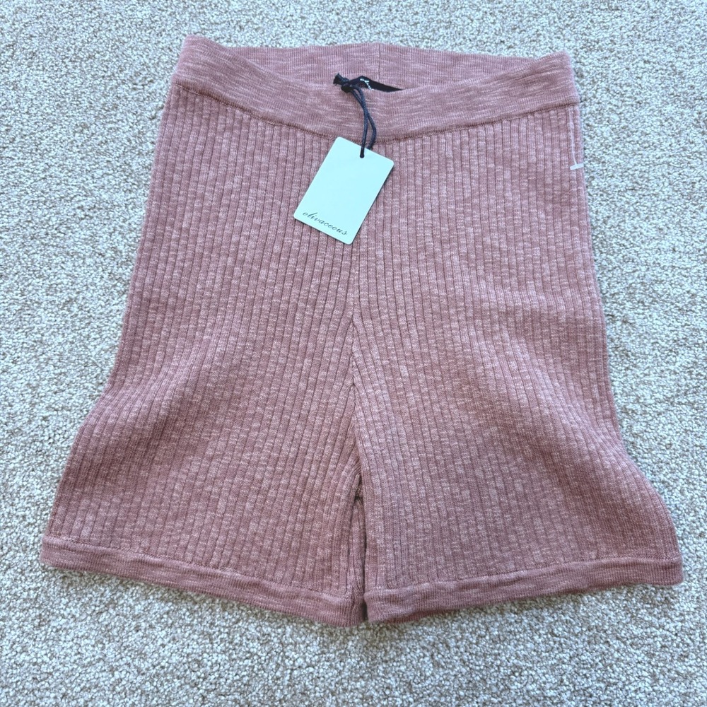 Olivaceous Ribbed Knit Shorts Brown High Waisted Medium NEW Loungewear Cotton